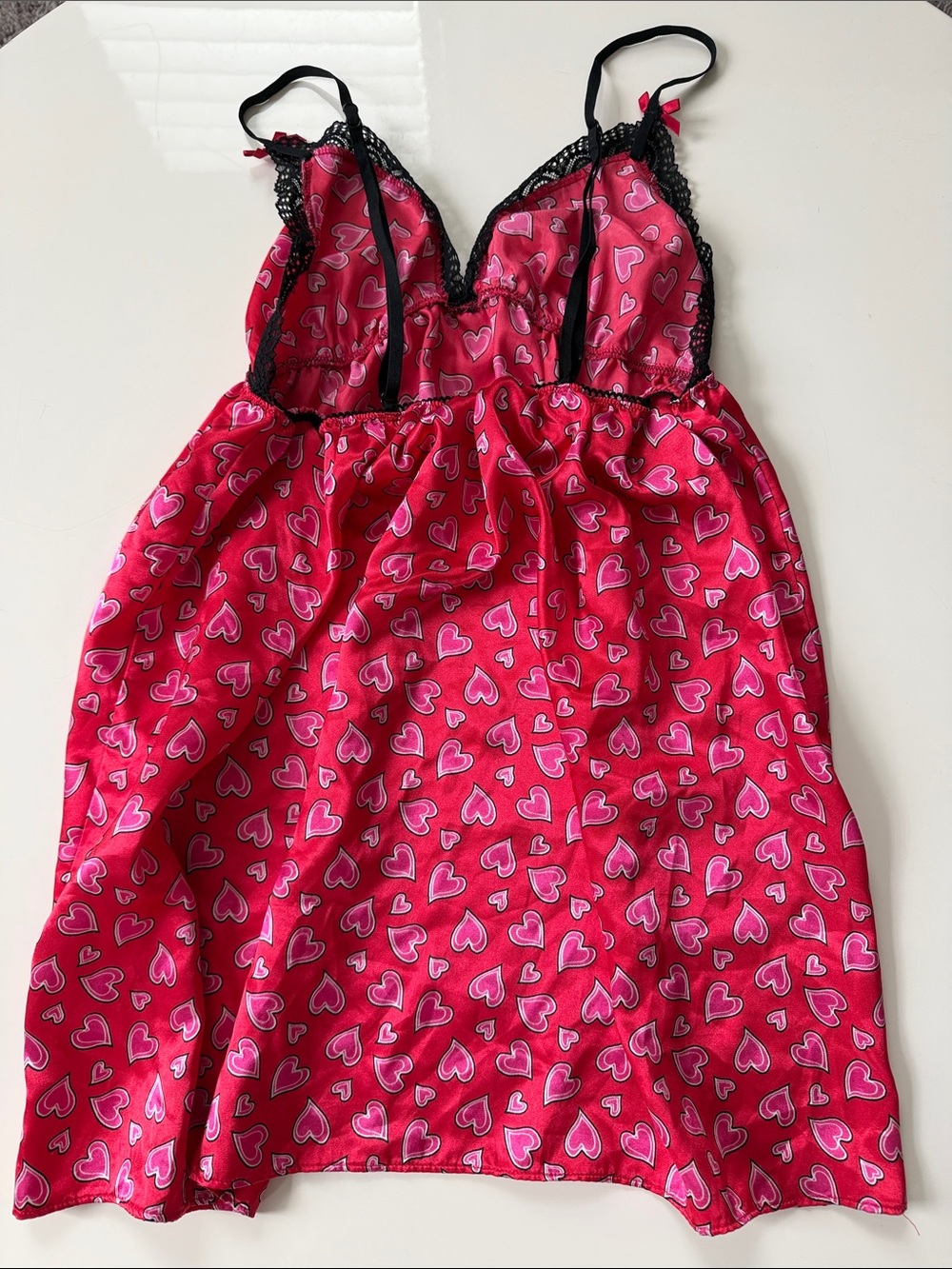Pink Heart-Print Lace Trim Chemise - Picture 3 of 4